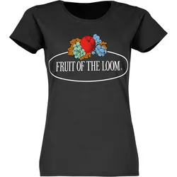 Fruit of the Loom Damen T-Shirt mit großem Vintage-Logo, schwarz, XL