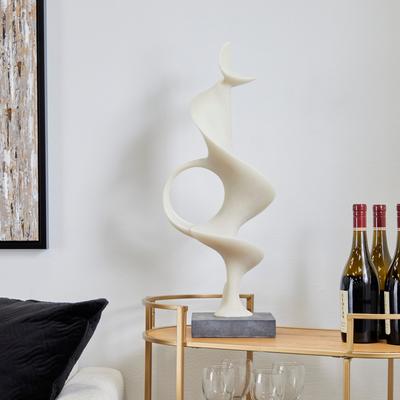 ARCILLA ELEMENTAL Contemporary White Polystone Abstract Sculpture with Black Base