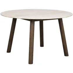 Esstisch Taransay, aus Travertin und Eiche, rund, skandinavisch, Sand Braun, 125 cm