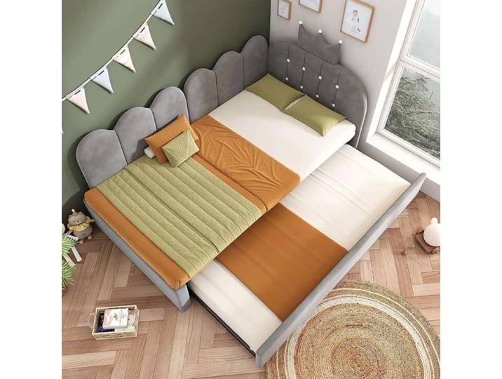 Canapé-lit gigogne - YEHTOKHOME - Canapé-lit - 90x200 / 90x190 cm - velours gris - structure métal