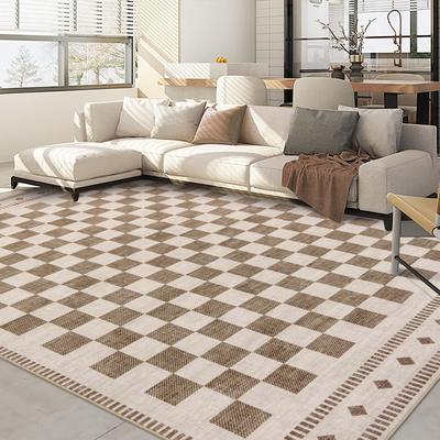 Garvee Modern Geometric Checkered Non-Slip Low Pile Area Rug