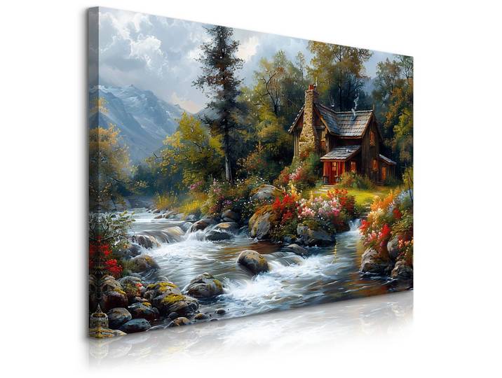 LEINWANDBILD Berghütte Pflanzen Natur Landschaft 90cm x 60cm