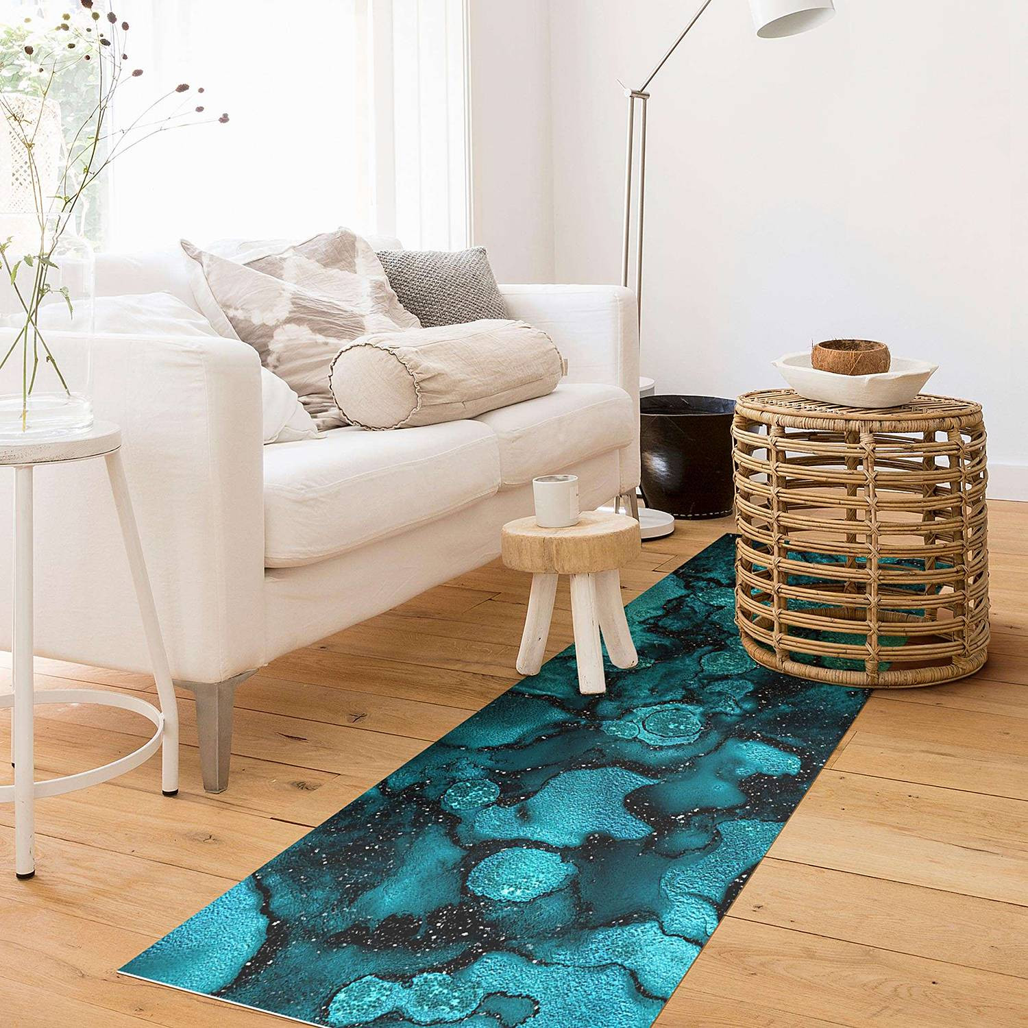 home24 Vinyl vloerkleed Turquoise Druppels, turquoise, B: 70 cm, L: 210 cm