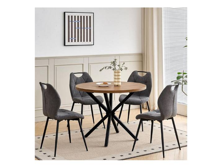 LuxusKollektion Essgruppe Esszimmer Stuhlset Dunkler Tisch + Grauer Stuhl 100*100*76.5cm 5