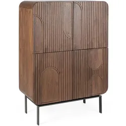 Highboard Orissa aus Mangoholz, modernes Design, naturbraun, Metallgestell, 4 Türen