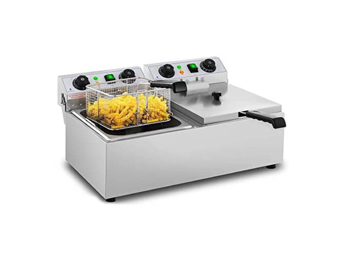 Royal Catering Friteuse Électrique Double\, 2 x 10 L\, Zone Froide Avec Minuterie\, Thermostat\, Professionnelle\, De Restaurant