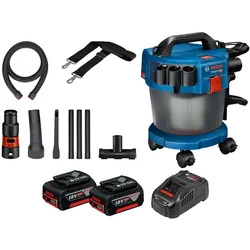 Bosch Hausgeräte, Industriestaubsauger, Akku-Staubsauger GAS 18V-10 L / 2x 5,0 Ah Akku + Ladegerät inkl. Zubehör (Nass-Trockensauger)