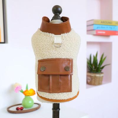 Uplifted Goods Cozy Lamb Wool Pet Vest With Leather Style Pocket For Autumn And Winter Warmth brown xs