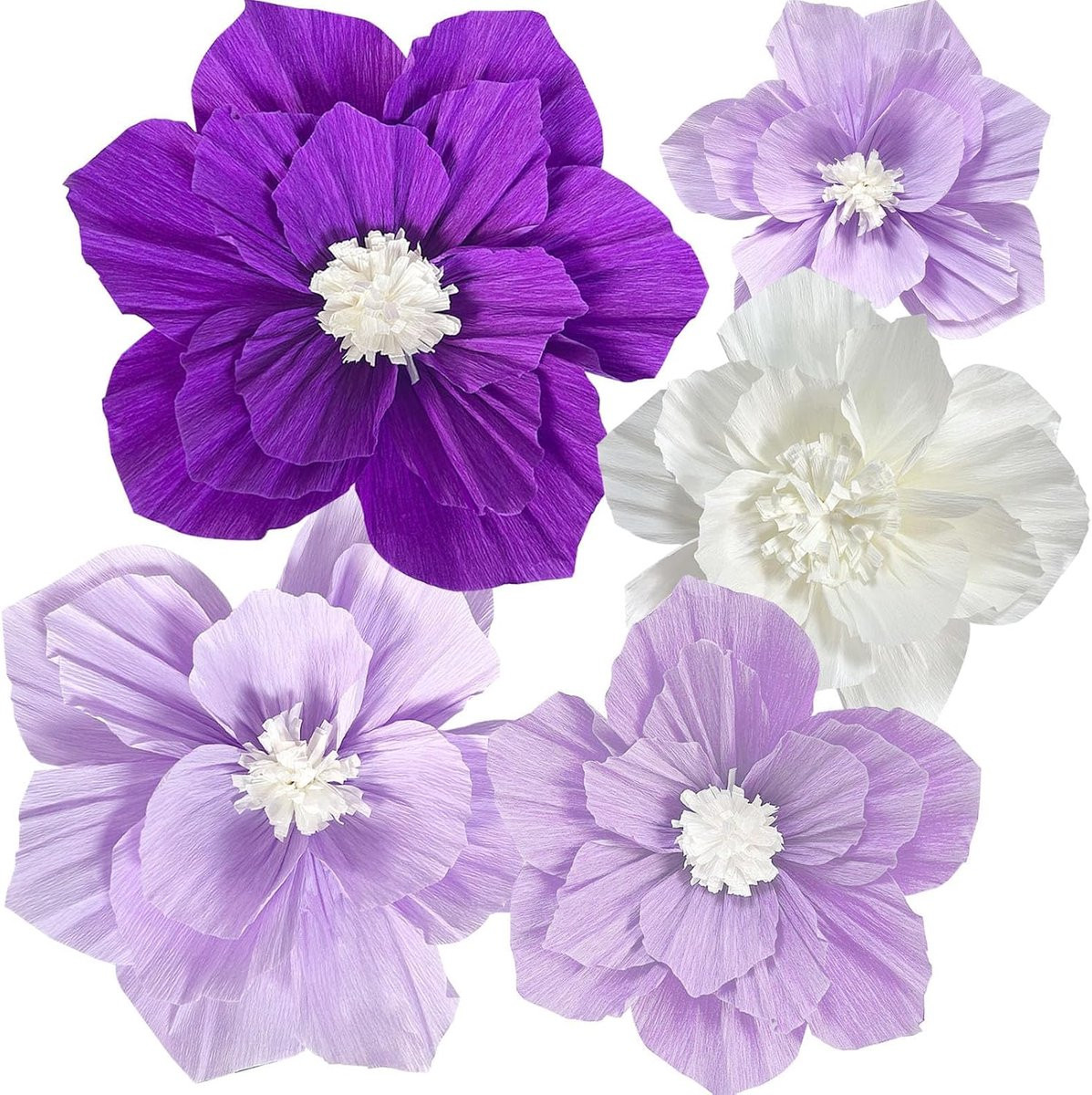 Set van 5 3D-crêpepapier bloemen voor wanddecoratie bij bruiloften, feesten en verjaardagen