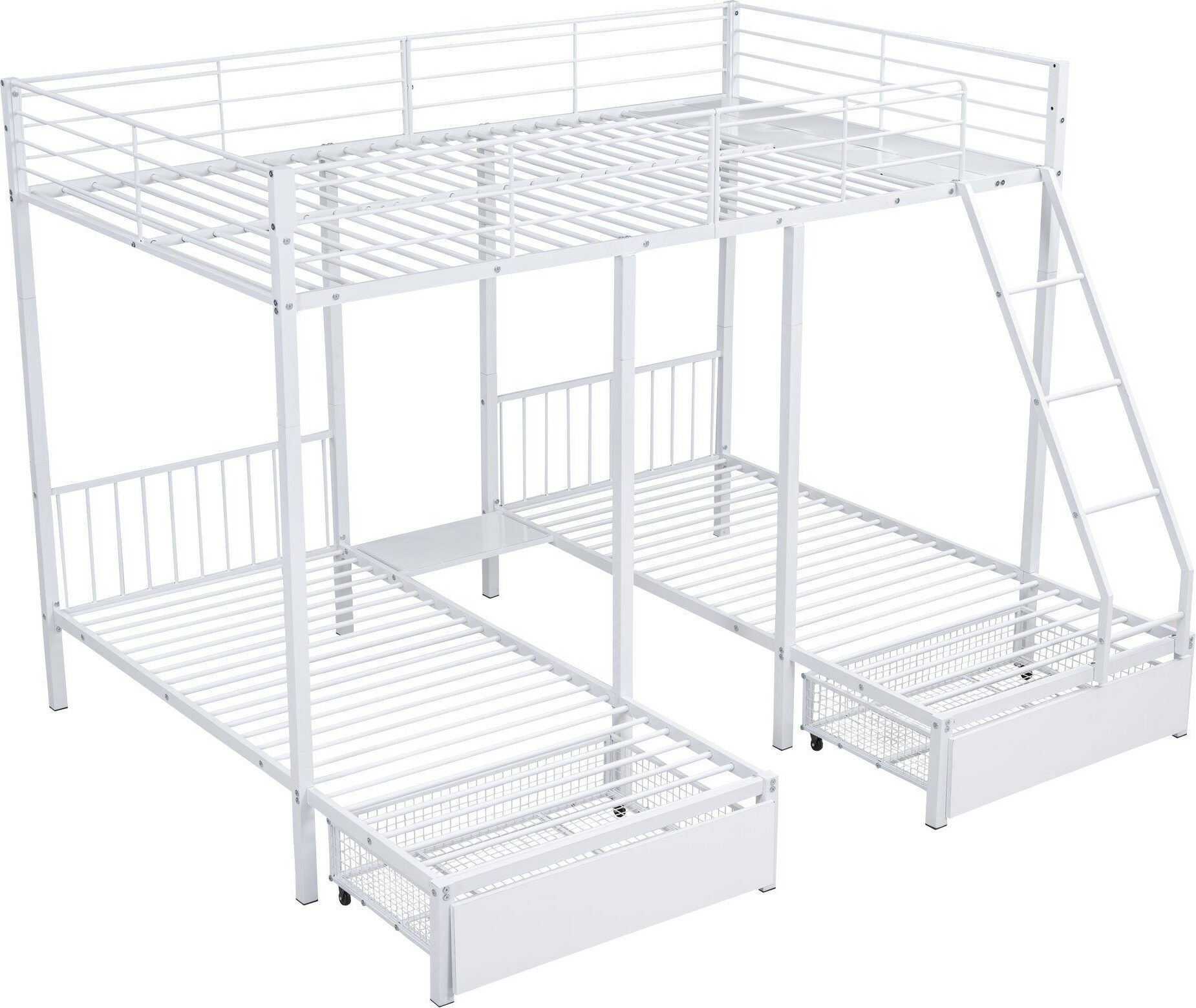 Etagenbett Dreifaches 90x200/140x200 cm Einzelbetten Metallrahmen Bett flachbett multifunktionales Metallrahmenbett ohne Matratze Schlafzimmermoebel