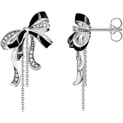 Paar Ohrhänger THOMAS SABO "Schleifen-Ohrringe Lovely Romance", schwarz-weiß (silberfarben, schwarz, weiß, weiß), Ohrringe, Damen, Silber 925 (recycelt), mit Zirkonia (synth.)