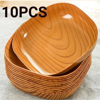 Uplifted Finds Japanese Style Plastic Dish Set 10 Pieces Imitation Wood Grain Fruit Bowls Japanese Style Plastic Dish Set 10 Pieces Imitation Wood Grain Fruit Bowls