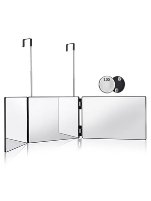 Fusion Finds Portable 3 Way Mirror For Self Haircuts 360 Viewing Hair Cutting Mirror With Adjustable Hooks black With 10x