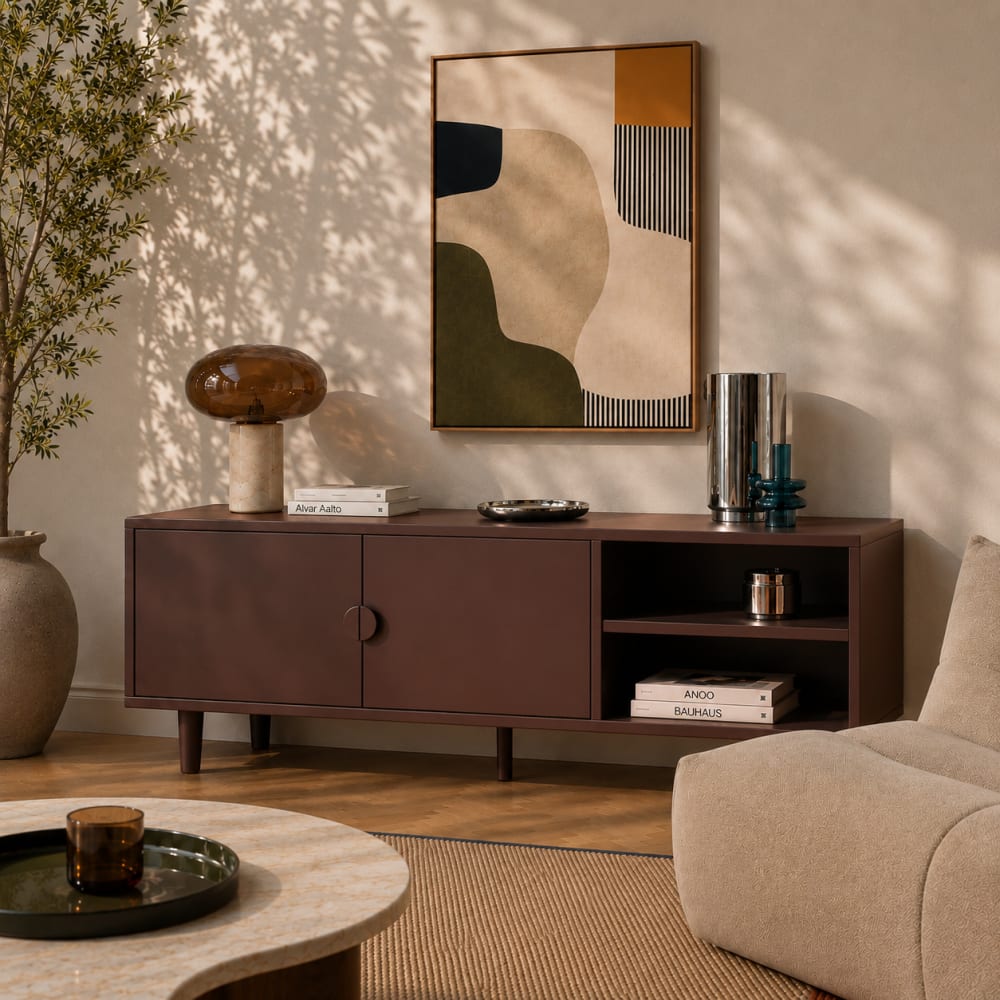 Pantone Meuble tv métal marron chocolat 180cm Marron 181x55x40cm