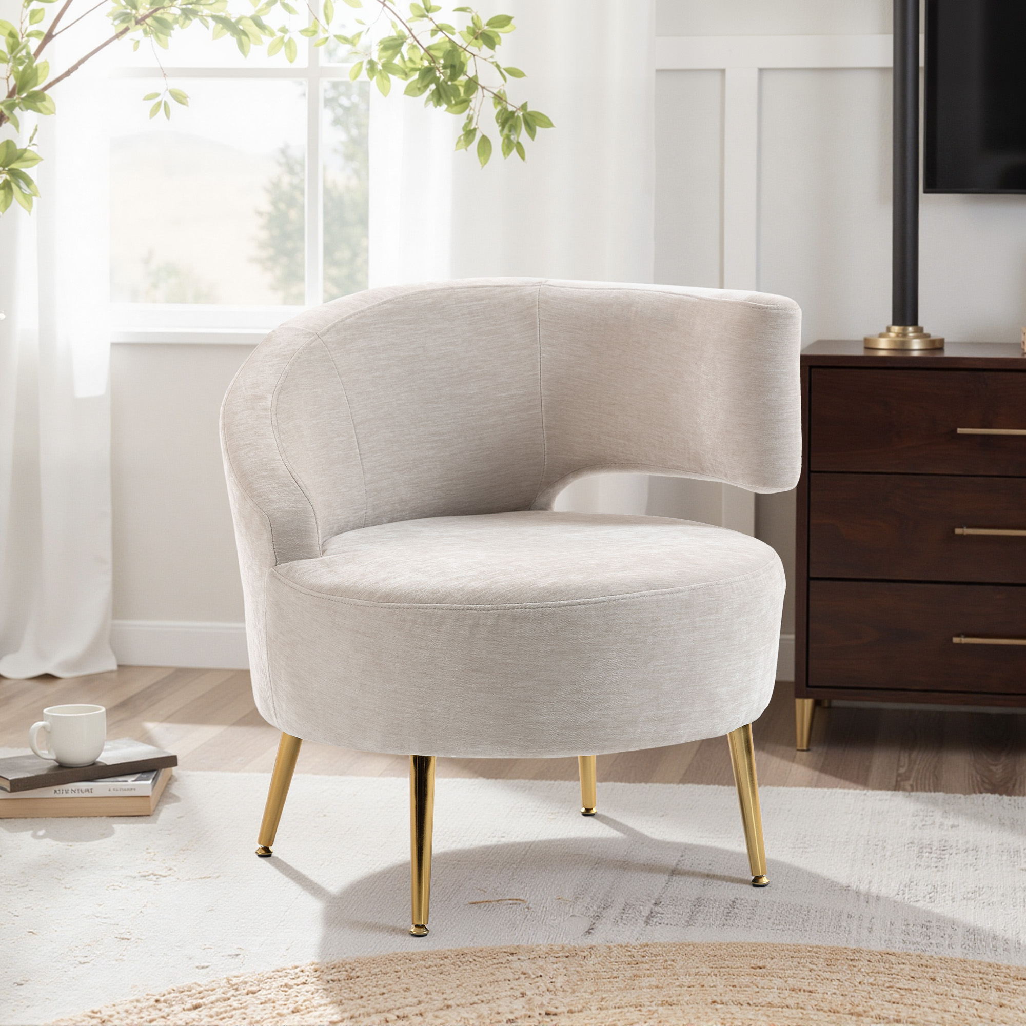 Homcom Sedia Moderna Rivestita in Chenille Bianco Crema con Schienale ad Arco, 69x65x67 cm   Aosom Italy