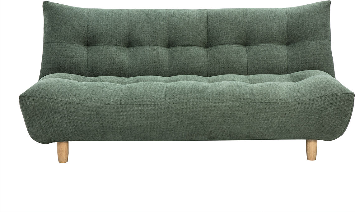 Miliboo Skandinavisches 3-Sitzer-Sofa mit Schlaffunktion in Khakigrünem Chenille-Stoff und hellem Holz YUMI