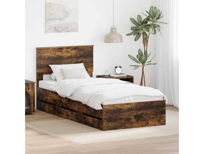 RJPLMFV Bettgestell mit Schublade, 75 x 190 cm, Holz Versteckte Aufbewahrung, moderner Stil, fester Lattenboden, pflegeleicht