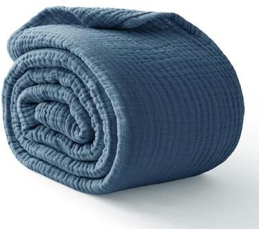 Shop Station CloudSoft Cotton Muslin Blanket Cooling Blanket For All Season Comfort & Breathable Sleep blue 51.18 59.06 In