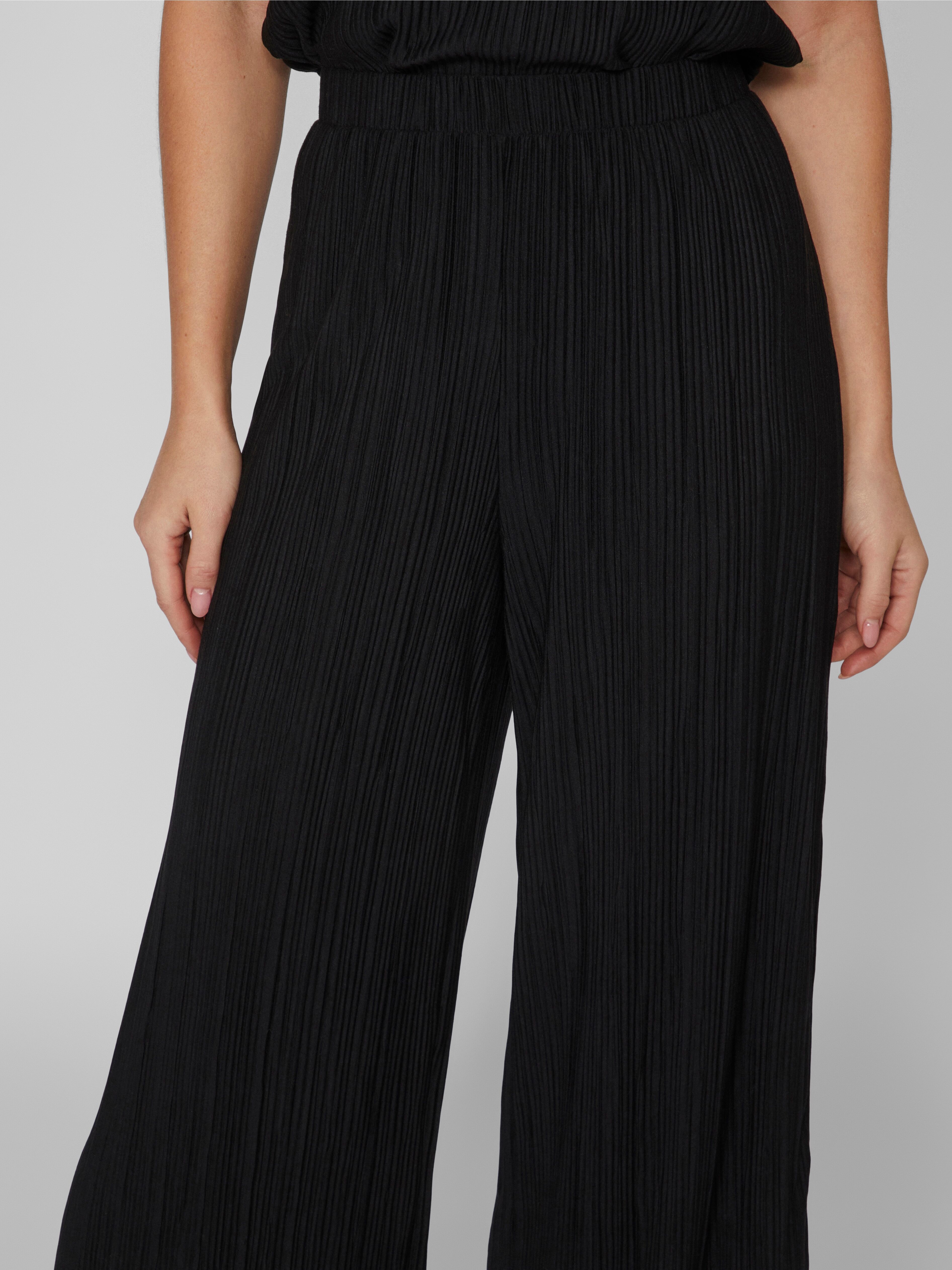 Schlupfhose VILA "VIPLISA HW LOOSE PANTS - NOOS", Damen, Gr. M (38), N-Gr, schwarz beauty, Web, Obermaterial: 65% Polyester, 35% Viskose, unifarben, loose fit knöchellang, Hosen Schlupfhose, Sommerhose, plissierte Optik schwarz beauty M (38), N-Gr
