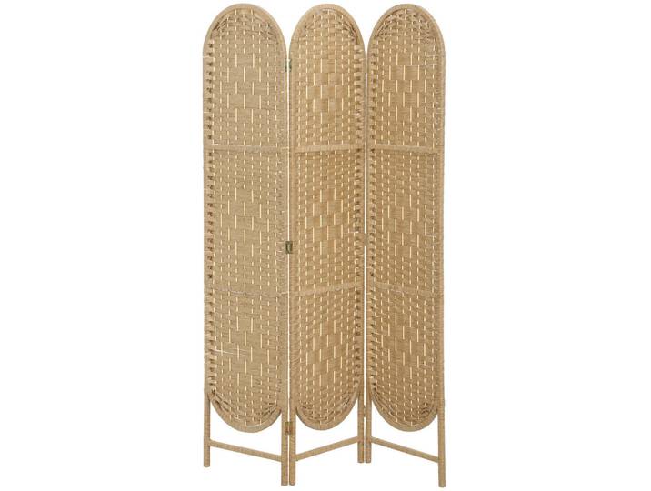 ComfortXL Paravent De-14344 3-teilig, ovales Design, geflochten Natur, Naturfarben, Holz, 120x170x1.8 cm, Wohnzimmer, Raumteiler, Paravents