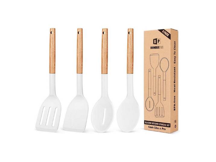 LuxusKollektion Kochlöffel Silikon Kochutensilien Set 4tlg Weiß