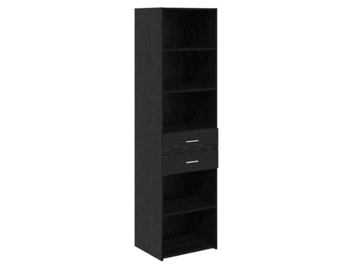 HKTMGDNG Highboard Schrank Schwarz Eichen-Optik 50x42,5x185 cm Schlanker Standschrank für Wohnzimmer und Flur mit zwei Schubladen und offenen Fächern für Dekoration und Bücher.
