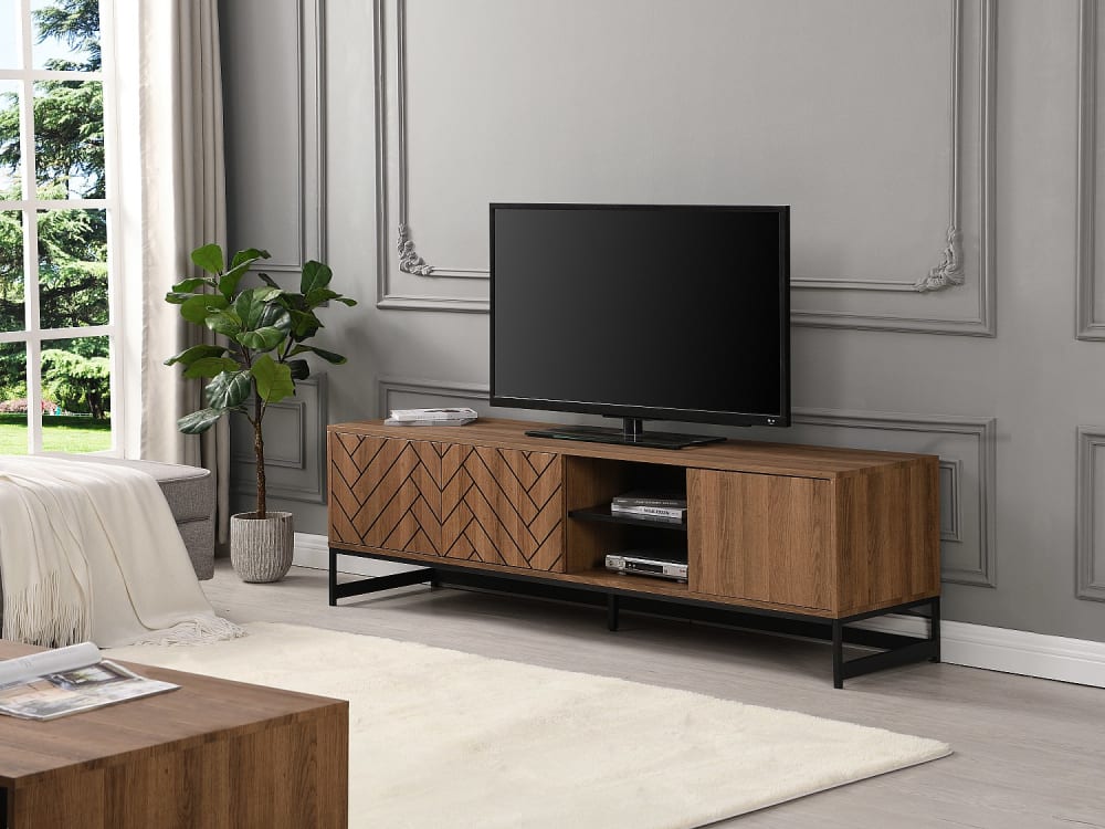 vente-unique.com Meuble tv mdf naturel foncé Marron 180x50x40cm