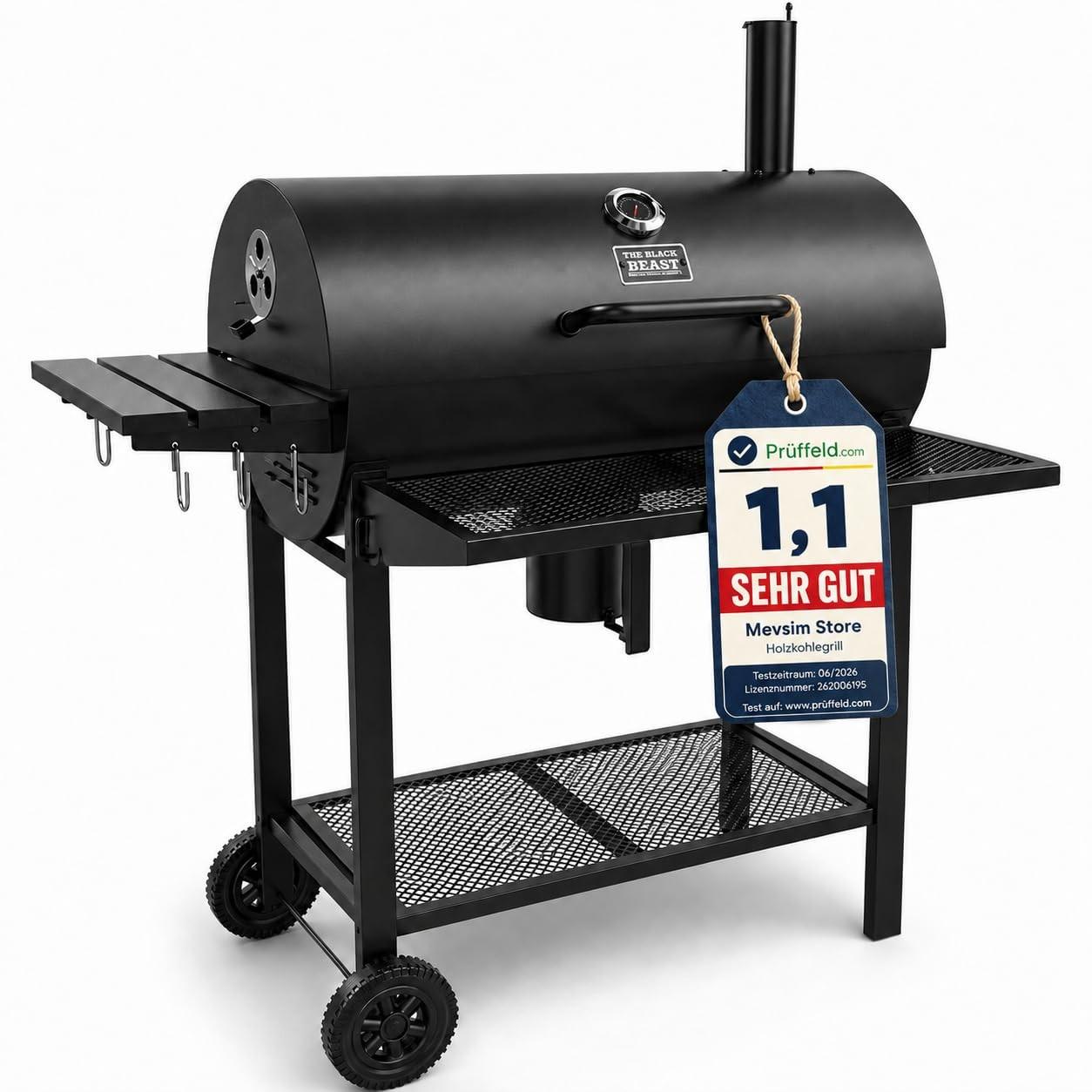 Holzkohle BBQ Grill mit Rädern und Thermometer