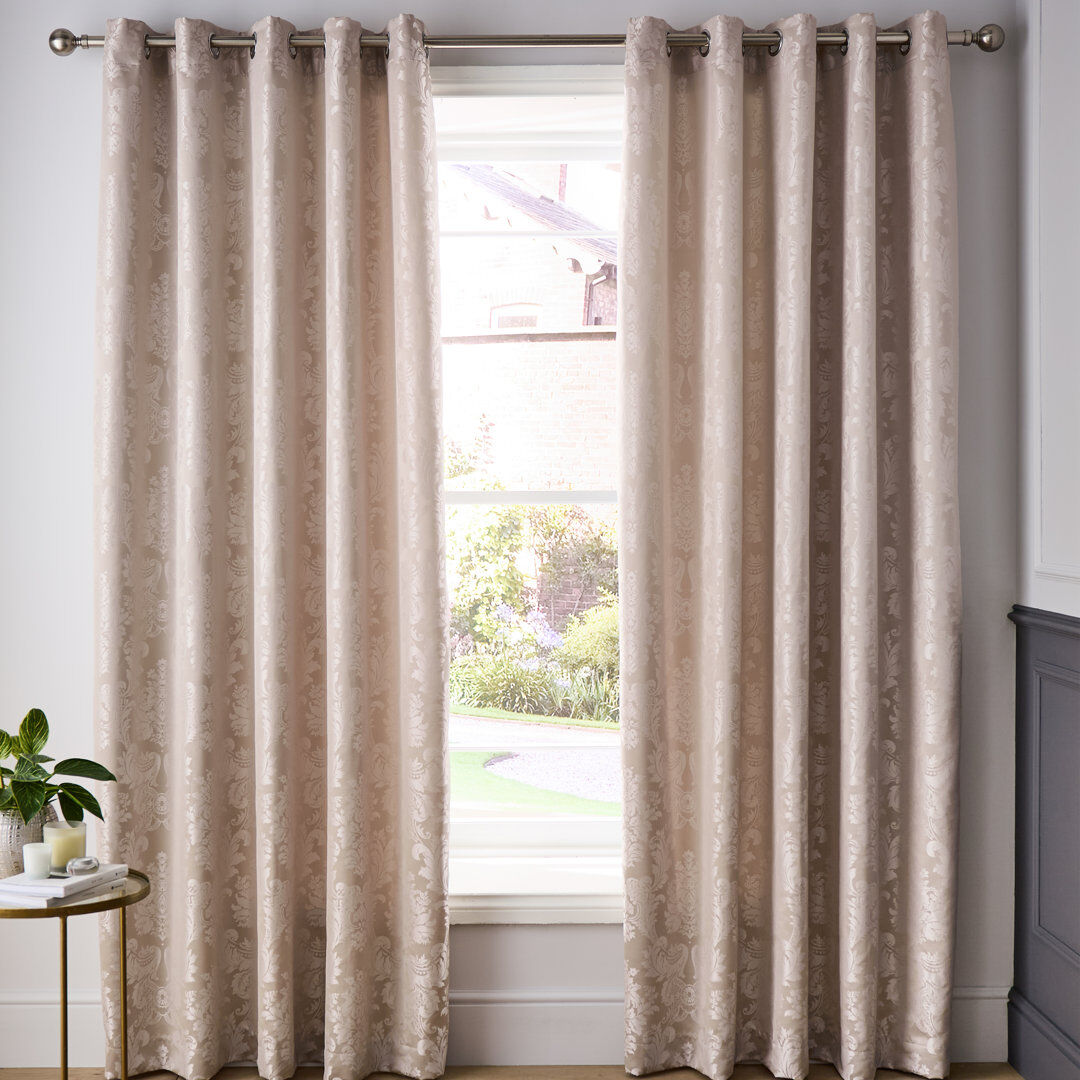 Catherine Lansfield Damask Jacquard Lined Eyelet Curtains Gold 66cm Width x 228.6cm Drop