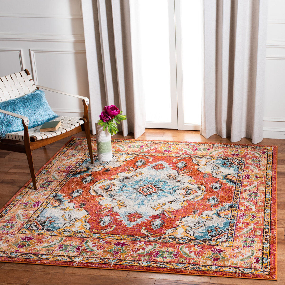 Latitude Vive Tekamah Oriental Area Rug Orange/Light Blue Square 122 cm