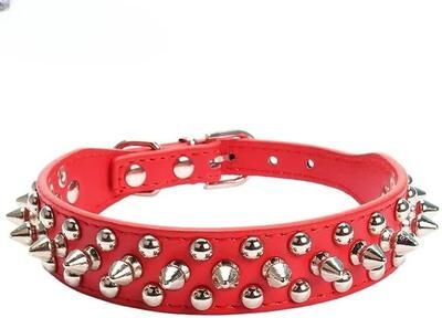 Uplift Treasures Adjustable PU Leather Spiked Dog Collar Punk Rivet Neck Strap For Small Dogs And Cats red l