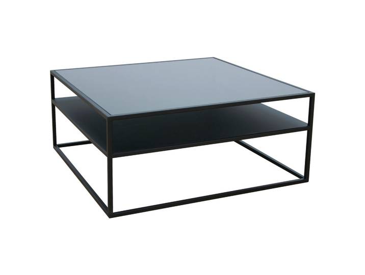 Novel Couchtisch, Schwarz, Metall, Glas, quadratisch, eckig, 80x36x80 cm, offenes Fach, Wohnzimmer, Wohnzimmertische, Couchtische, Couchtische Glas