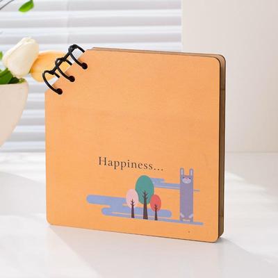 Wooden Baby Memory Photo Album Scrapbook, DIY Kids Growth Keepsake Photo Book happiness