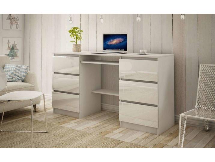 Designer Schreibtisch Lavoro mit Stauraum - Weiß - Hochglanz - Luxusbetten24
