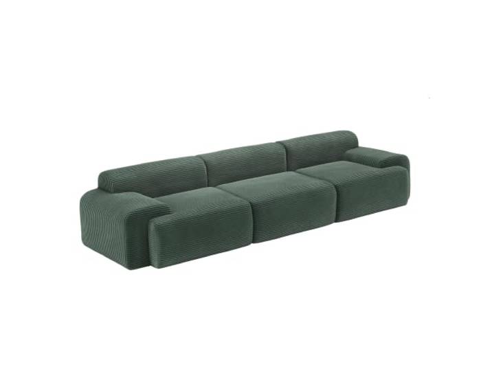 skølm Menja Cloud Couch Cord, 3-Sitzer, 3 Kissen, Vollschaumsofa Dunkelgrün Polstersofagarnitur, Vollschaumcouch mit Vakuum-Kompression, 310 cm breit, kein Aufbau erforderlich, Wohnzimmersofa