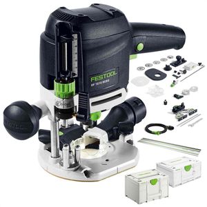 Festool Oberfräse OF 1010 REBQ-FS-Set, Netzbetrieb, 1010 W, 0 - 55 mm Frästiefe, Zubehör-Set & FS 800/2, Schaft-Ø 6 - 8 mm