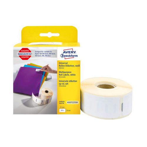 AVERY Zweckform Etikettenrolle für Etikettendrucker AS0722550 weiß, 51,0 x 19,0 mm, 1 x 500 Etiketten