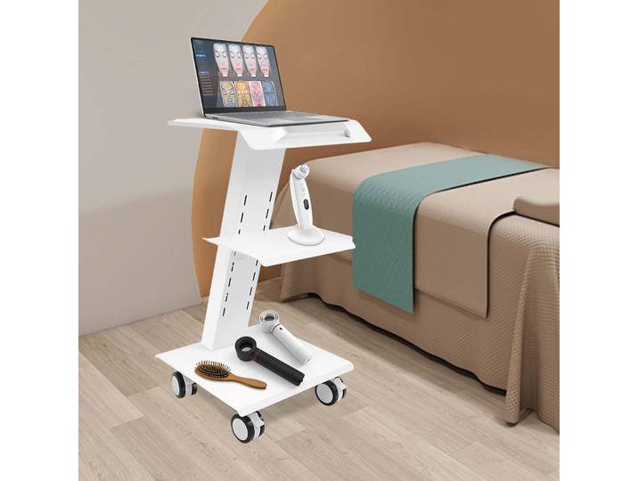 Chariot de laboratoire multifonction avec 4 roues universelles, chariot roulant à 3 niveaux à hauteur réglable avec prises, chariot clinique roulant