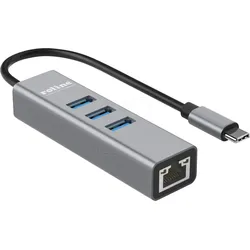 ROLINE 12021127 - Netzwerkkarte, USB Typ C, Gigabit Ethernet Konverter + Hub 3x