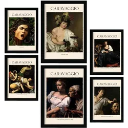 POSTER Set Mit 6 Caravaggio Sammlung A3 & A4 Schwarzer Rahmen