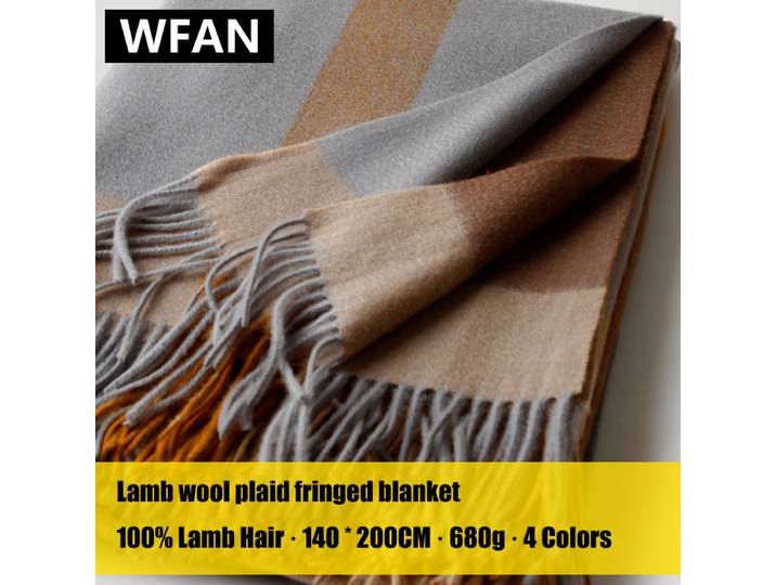 Couverture à franges en laine d'agneau à motif à carreaux, couverture pour canapé, couverture en laine, châle pour climatisation, couverture légère de luxe pour la maison, les voyages et l'avion.