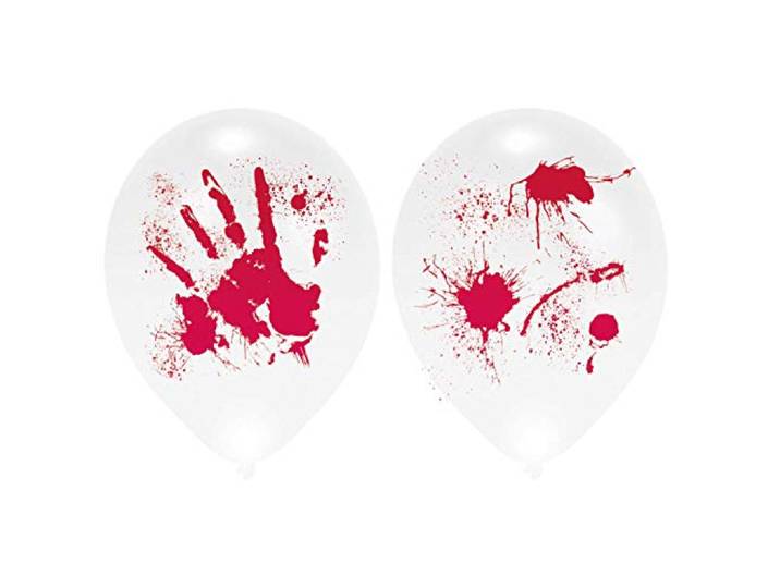 Amscan 9901843 - LED ballonnen Bloody Halloween, 4 stuks, grootte 27,5 cm, bloedige handafdruk, decoratie, themafeest, Halloween