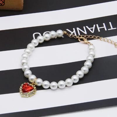Inspire Essentials Elegant Pearl Cat Collar Adjustable Kitten Necklace Collar 5 l 30 35cm