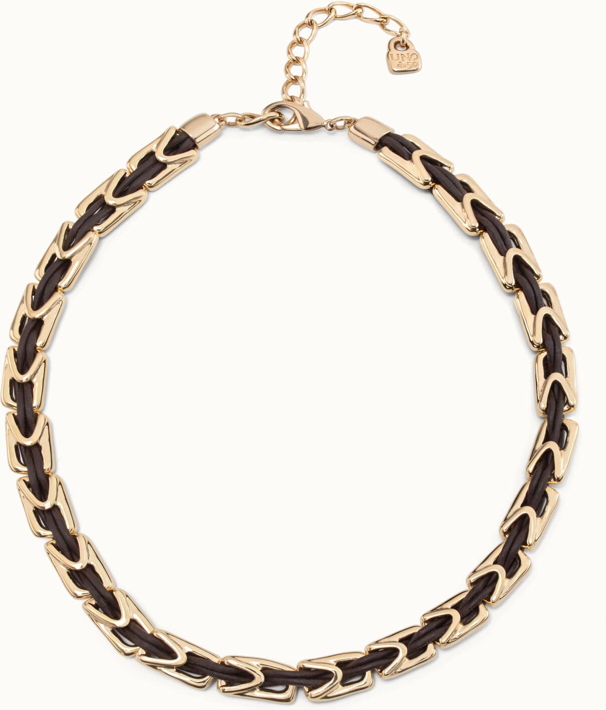 UNOde50 Collar corto de cuero y eslabones bañados en oro de 18k Dorado U