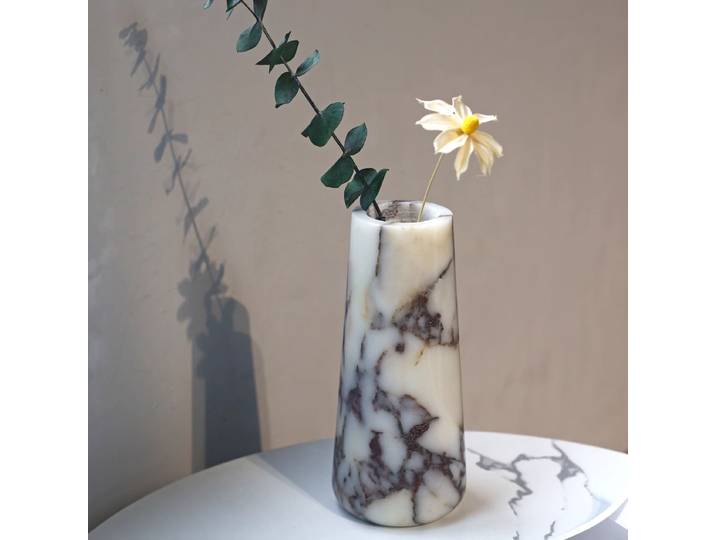 Vase vintage en pierre de marbre naturel pour la décoration de la maison, jardinière de fleurs faite à la main, Viola, Travertin, D 9x20cm, 1Pc