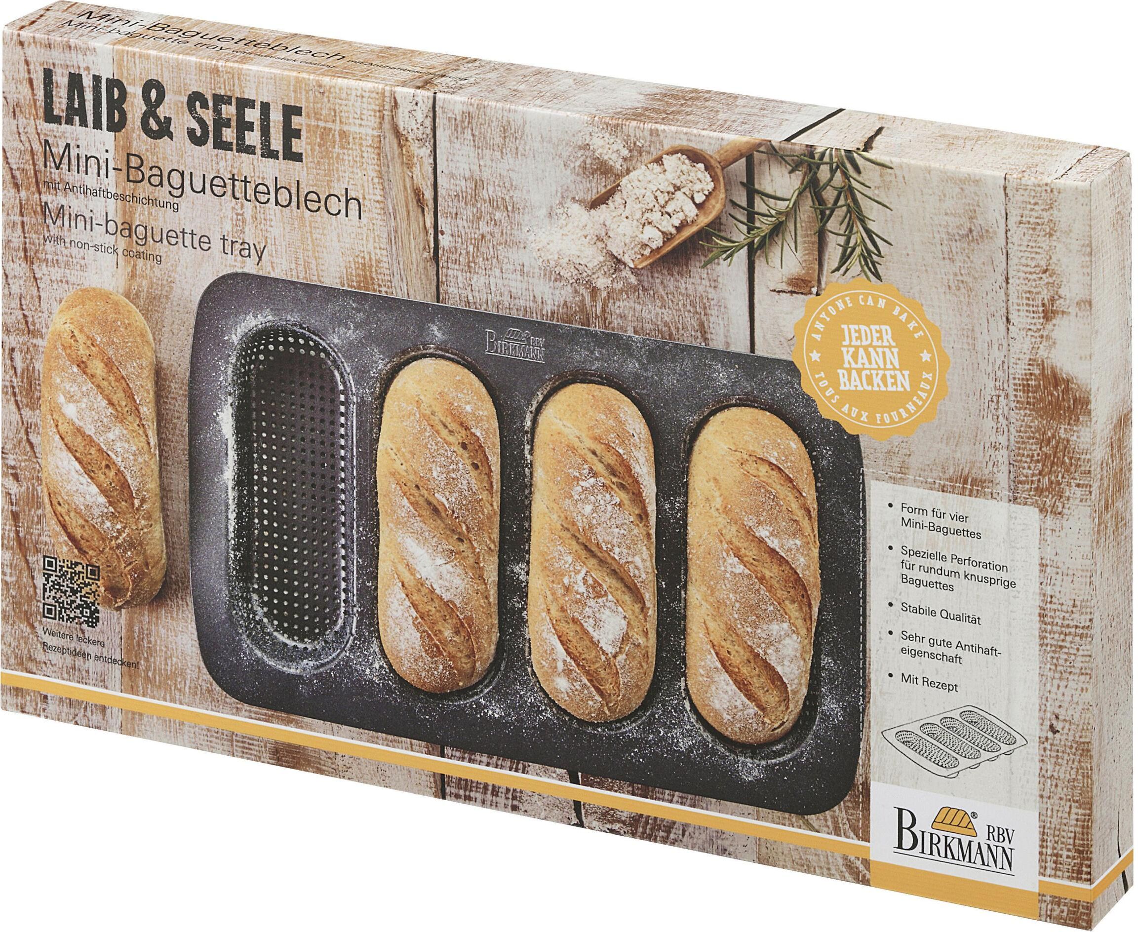 Brotbackform BIRKMANN "Baguetteblech Mini 4er", schwarz, Stahlblech, Küchenformen, Brotbackform schwarz Einheitsgröße