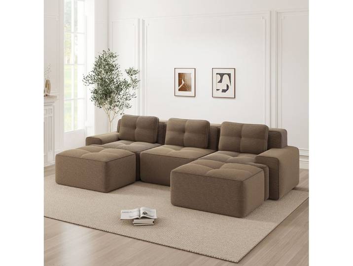 Canapé modulaire en velours côtelé marron style nuage sans montage