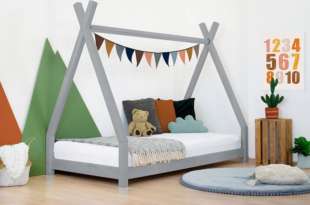 Kinderholzbett NAKANA in Form eines Tipis 80x180 cm Marineblau