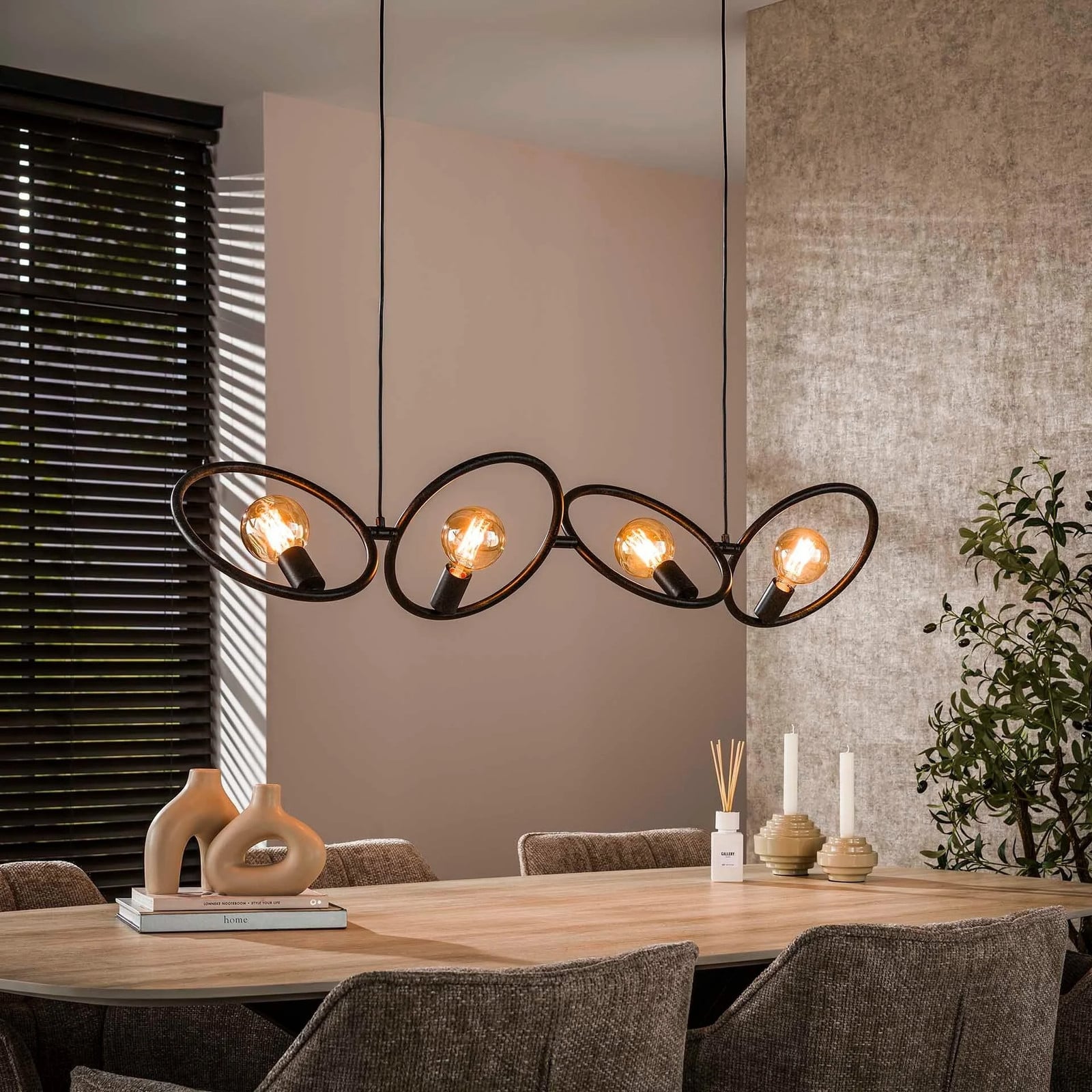 WoonStijl Hanglamp Loop 4L - Zwart - Metaal - Hoogte verstelbaar