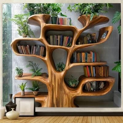 Uplifted Goods Tree Bookshelf Tapestry For Reading Nooks And Home Decor 15.7 X 23.6 In